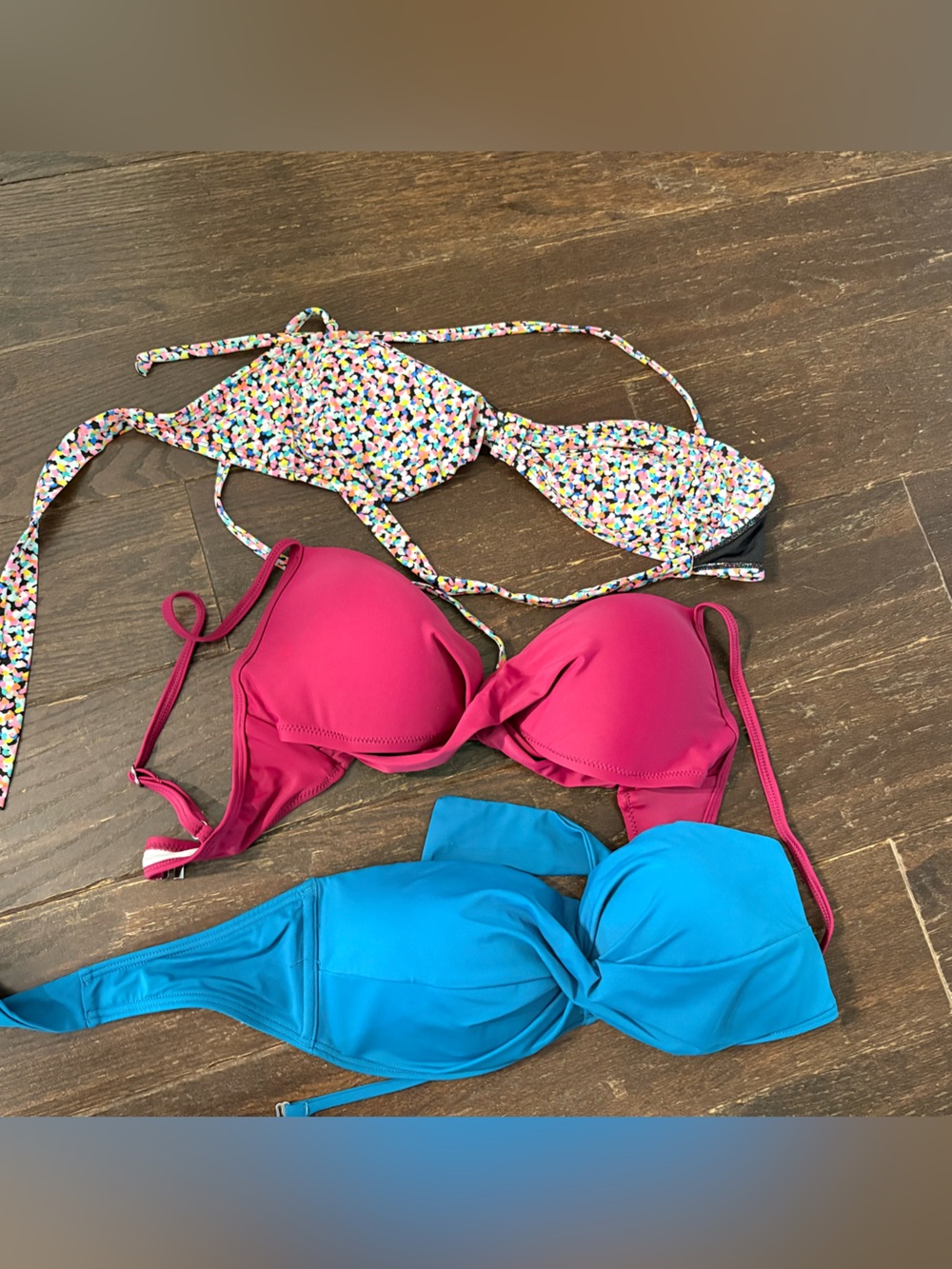 Bright Blue, Fuchsia & Confetti Triangle Bikini Tops - 3-Pack